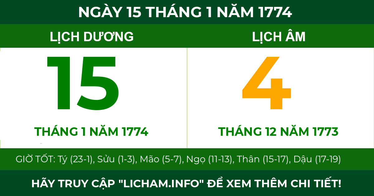 lịch âm ngày 15 tháng 1 năm 1774