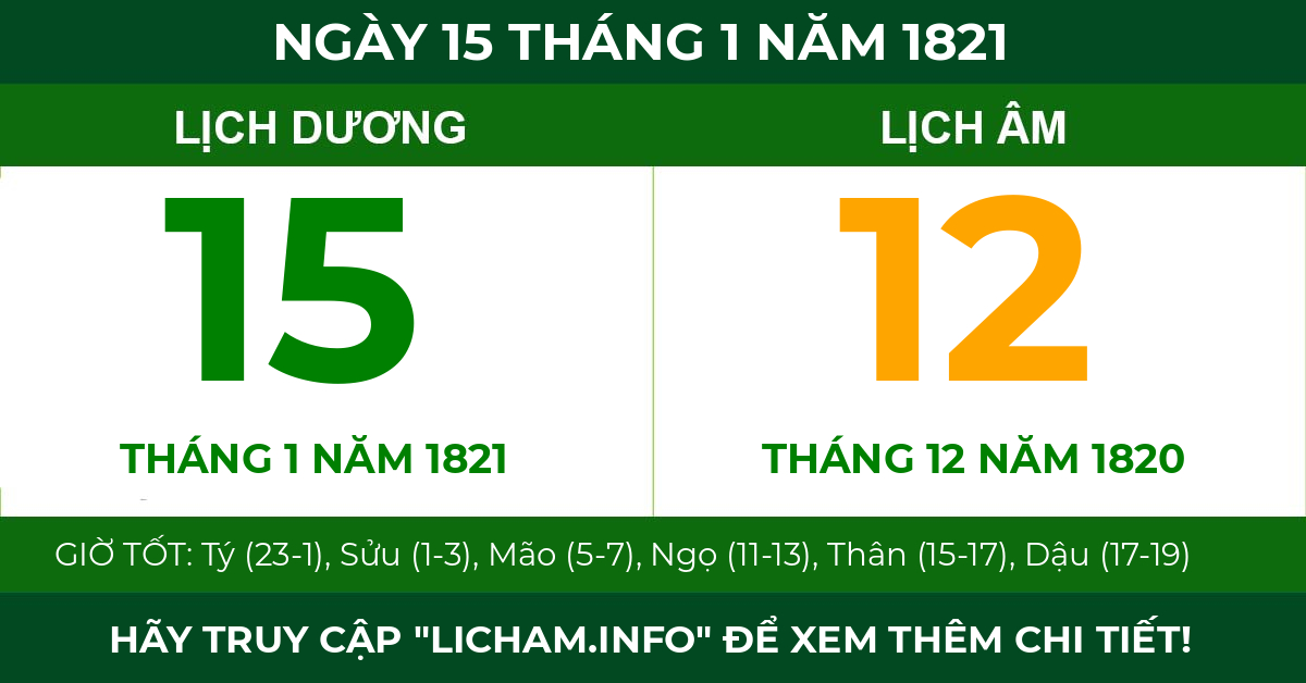lịch âm ngày 15 tháng 1 năm 1821