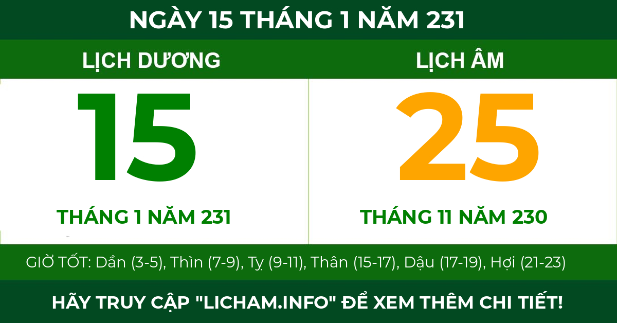 lịch âm ngày 15 tháng 1 năm 231
