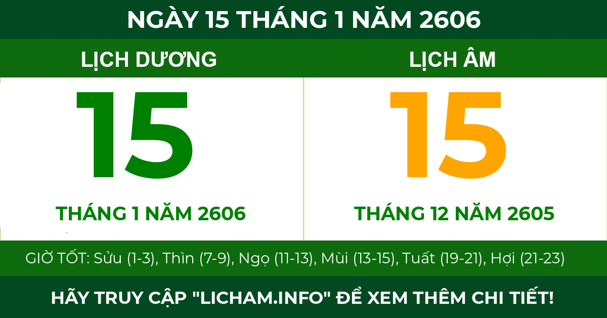 lịch âm ngày 15 tháng 1 năm 2606