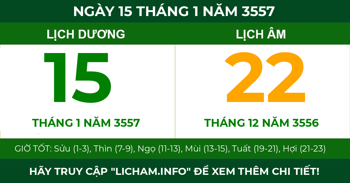 lịch âm ngày 15 tháng 1 năm 3557