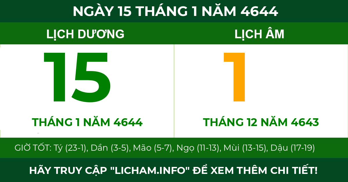 lịch âm ngày 15 tháng 1 năm 4644