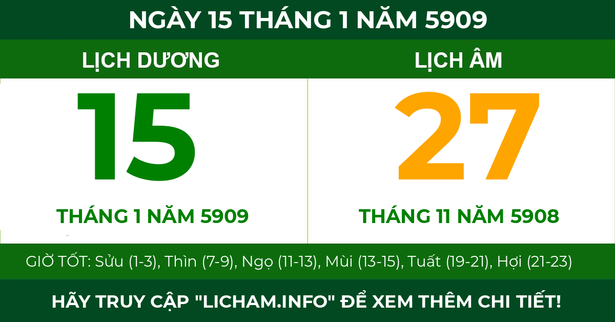 lịch âm ngày 15 tháng 1 năm 5909