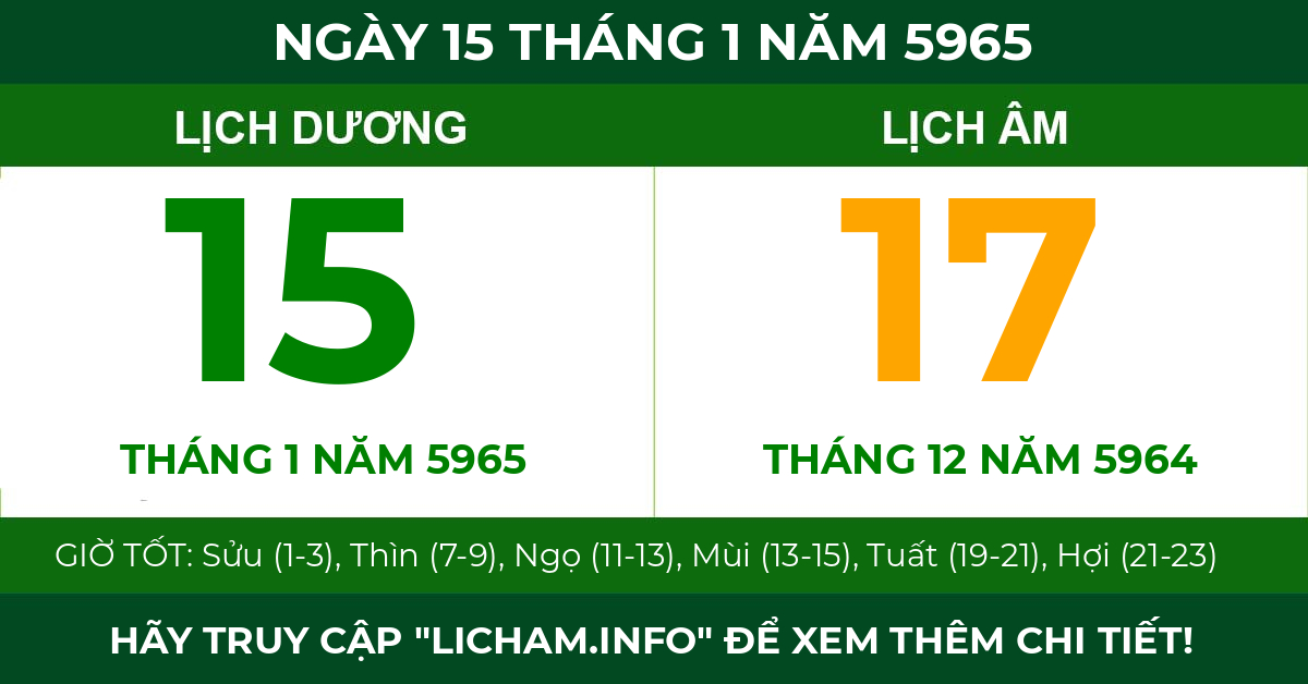lịch âm ngày 15 tháng 1 năm 5965