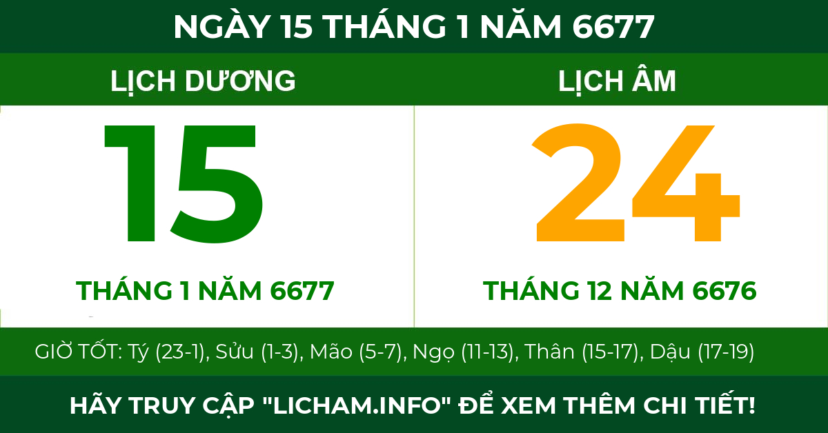 lịch âm ngày 15 tháng 1 năm 6677