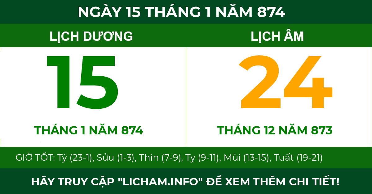 lịch âm ngày 15 tháng 1 năm 874