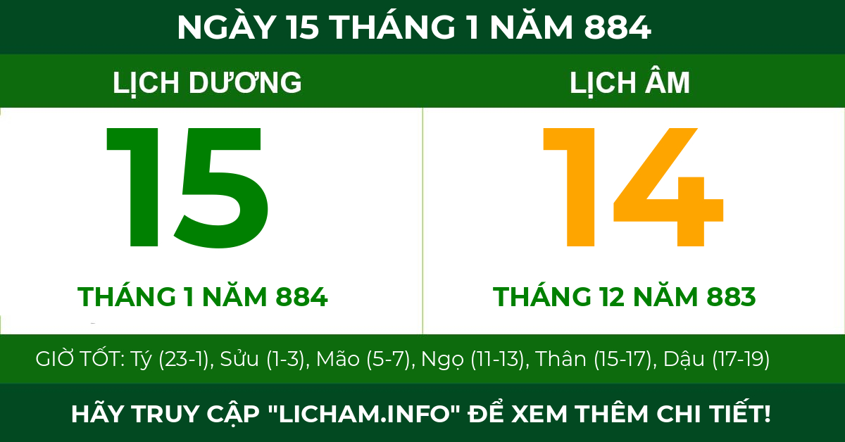 lịch âm ngày 15 tháng 1 năm 884