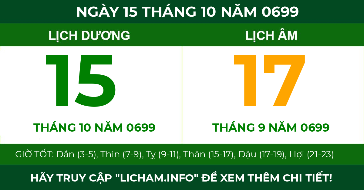 lịch âm ngày 15 tháng 10 năm 0699