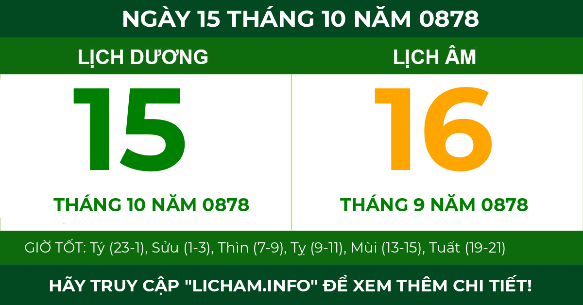 lịch âm ngày 15 tháng 10 năm 0878