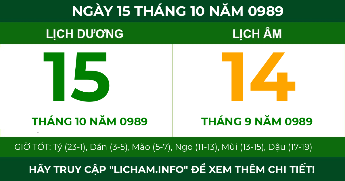 lịch âm ngày 15 tháng 10 năm 0989