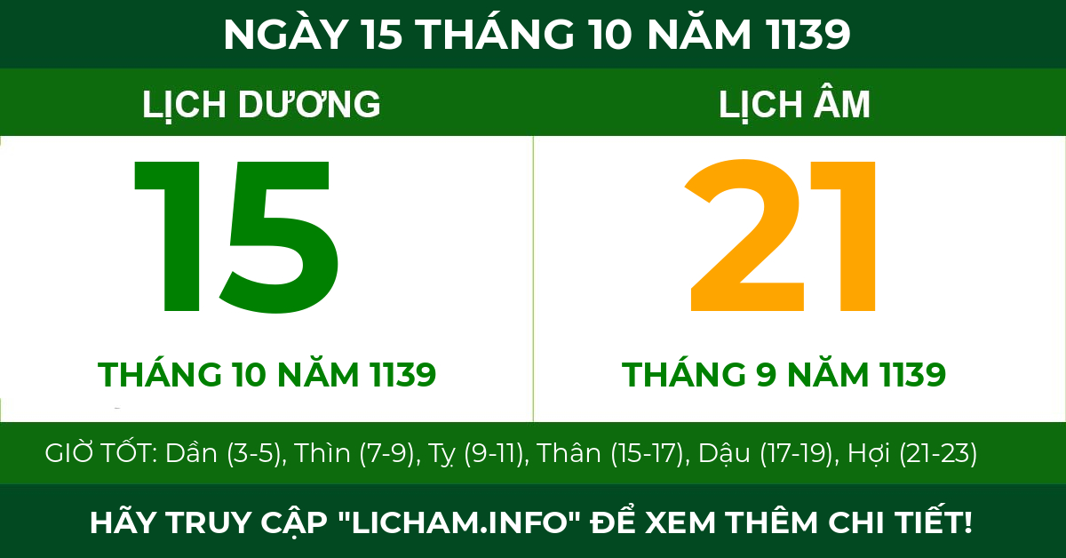 lịch âm ngày 15 tháng 10 năm 1139