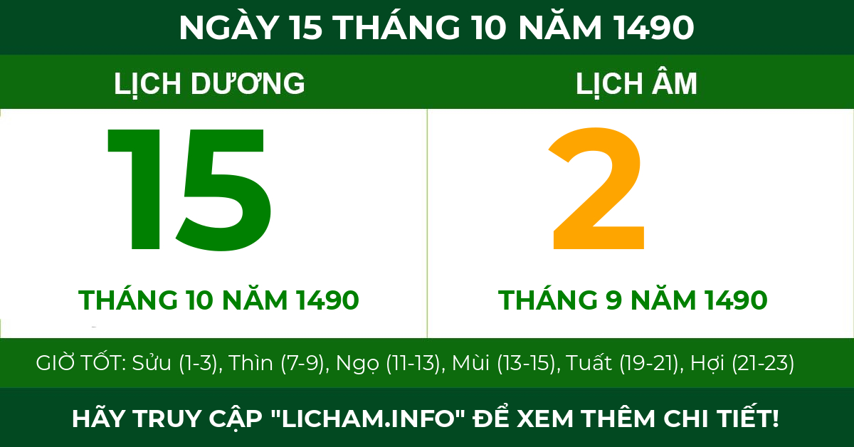lịch âm ngày 15 tháng 10 năm 1490