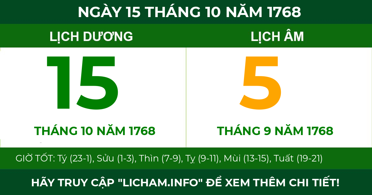 lịch âm ngày 15 tháng 10 năm 1768