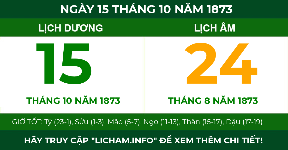 lịch âm ngày 15 tháng 10 năm 1873