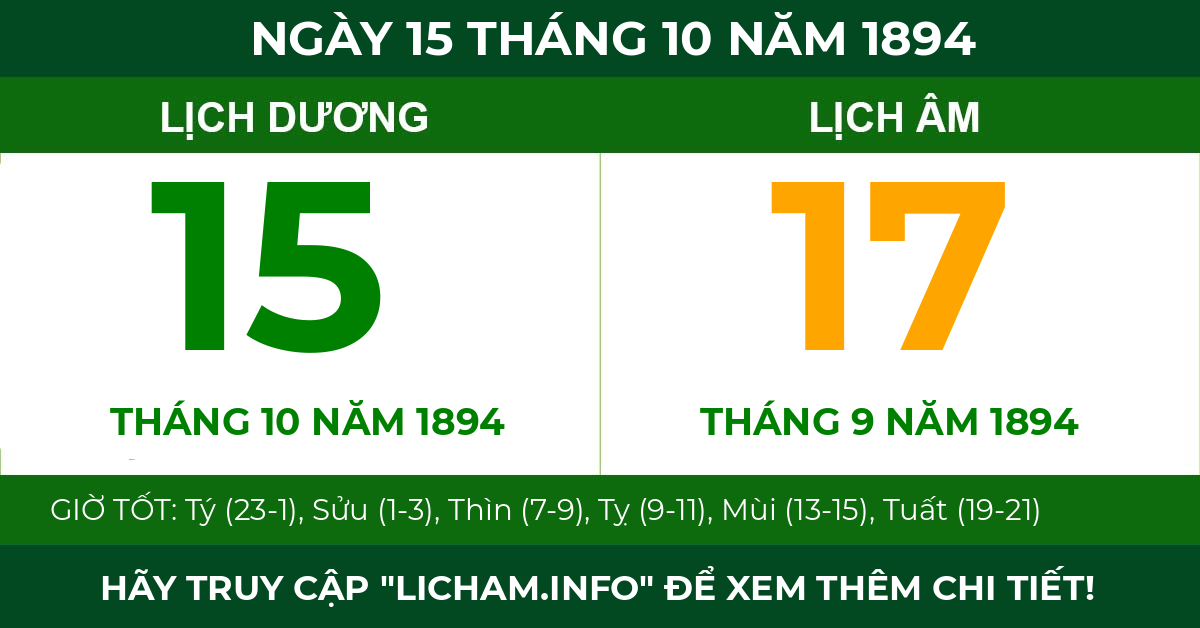 lịch âm ngày 15 tháng 10 năm 1894