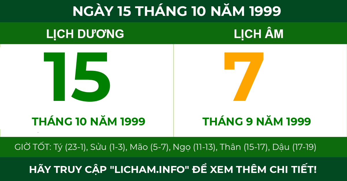 lịch âm ngày 15 tháng 10 năm 1999