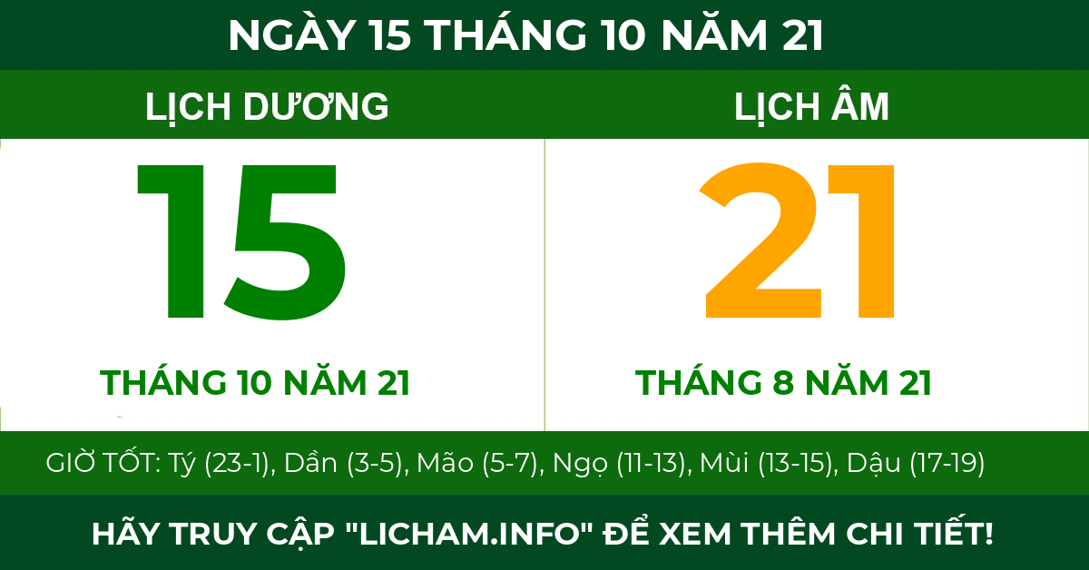 lịch âm ngày 15 tháng 10 năm 21