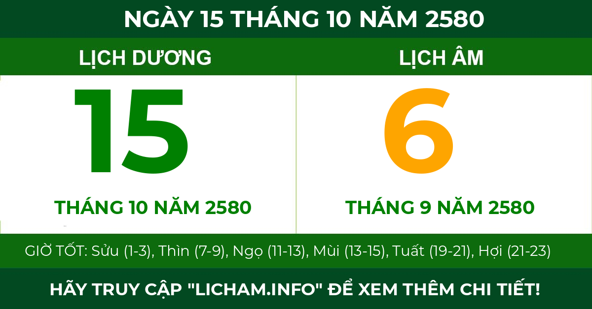lịch âm ngày 15 tháng 10 năm 2580
