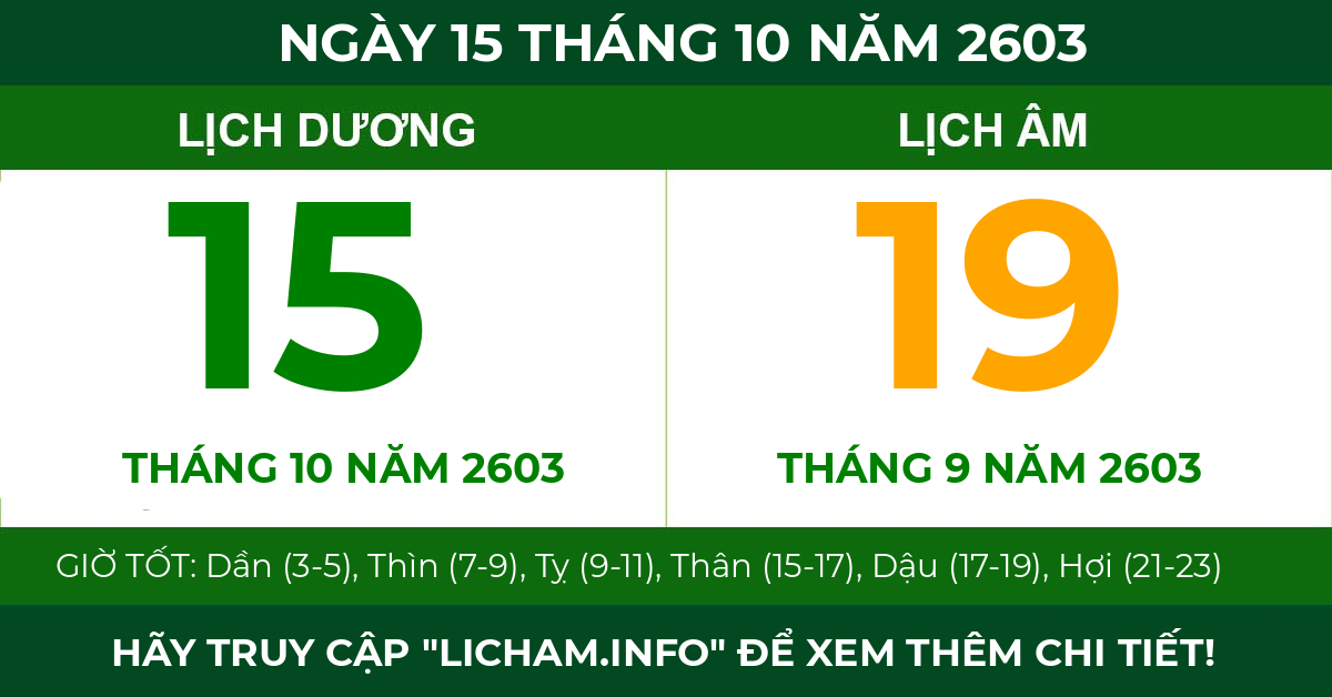 lịch âm ngày 15 tháng 10 năm 2603