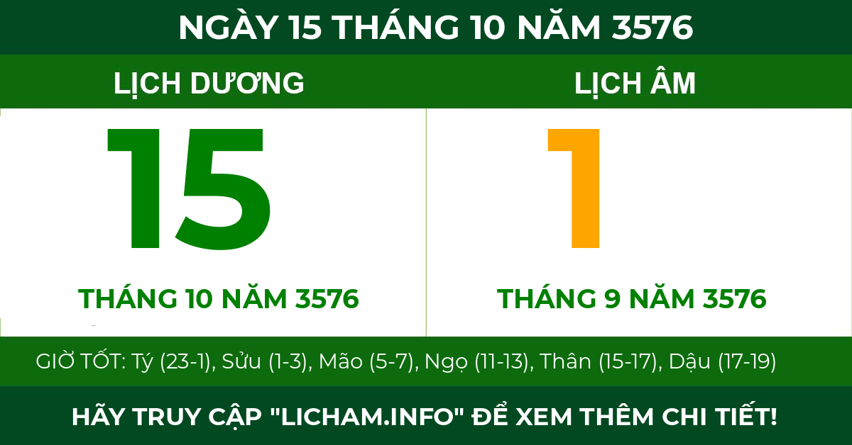 lịch âm ngày 15 tháng 10 năm 3576