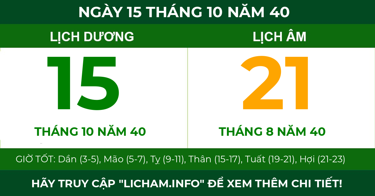 lịch âm ngày 15 tháng 10 năm 40