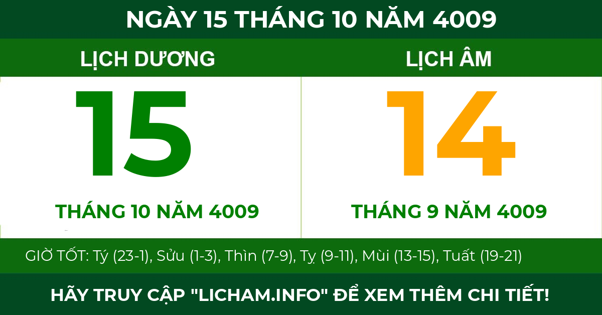 lịch âm ngày 15 tháng 10 năm 4009
