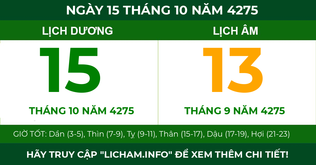 lịch âm ngày 15 tháng 10 năm 4275