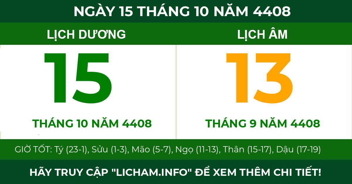 lịch âm ngày 15 tháng 10 năm 4408