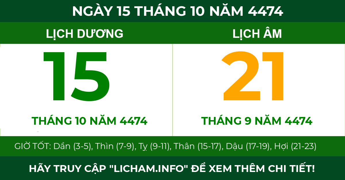 lịch âm ngày 15 tháng 10 năm 4474