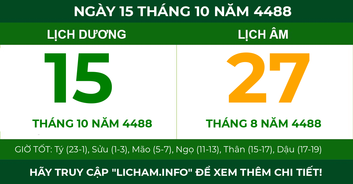 lịch âm ngày 15 tháng 10 năm 4488
