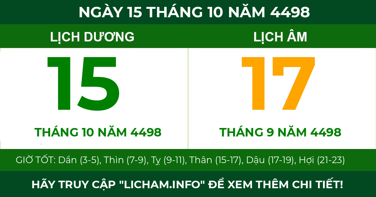 lịch âm ngày 15 tháng 10 năm 4498