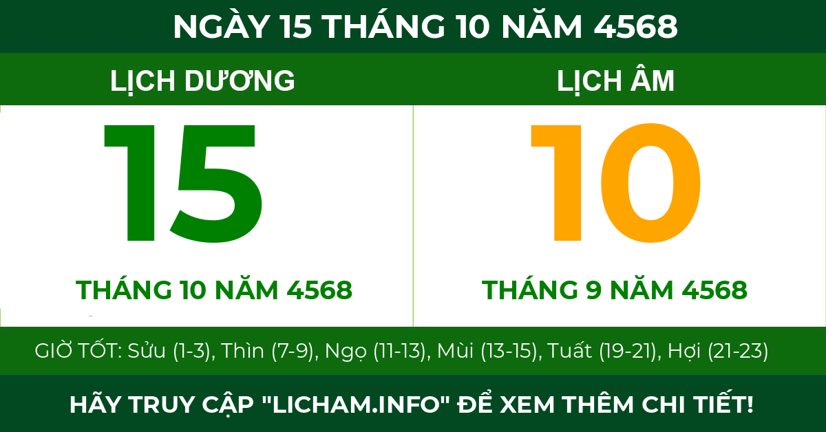lịch âm ngày 15 tháng 10 năm 4568