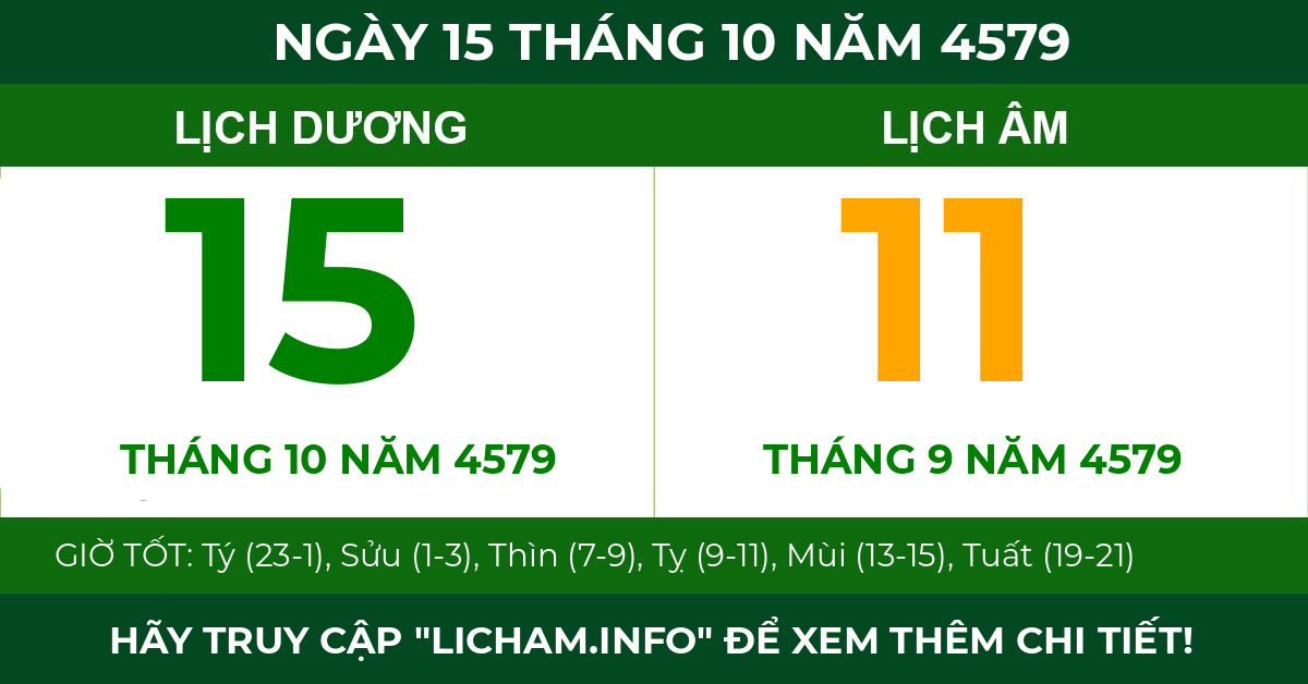 lịch âm ngày 15 tháng 10 năm 4579