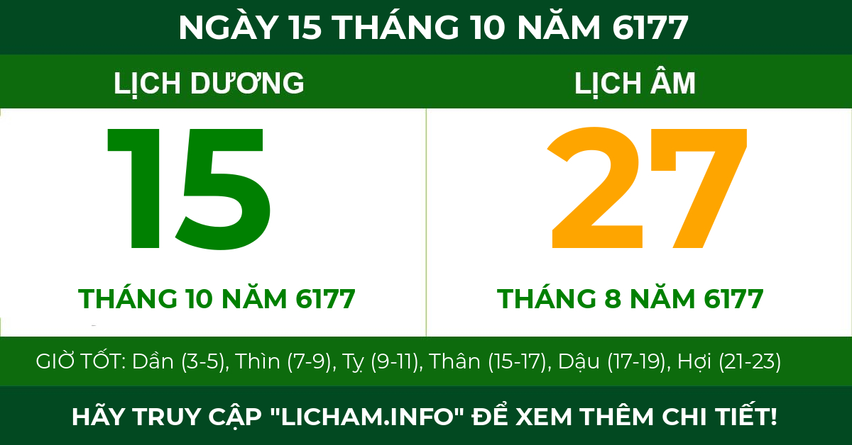 lịch âm ngày 15 tháng 10 năm 6177