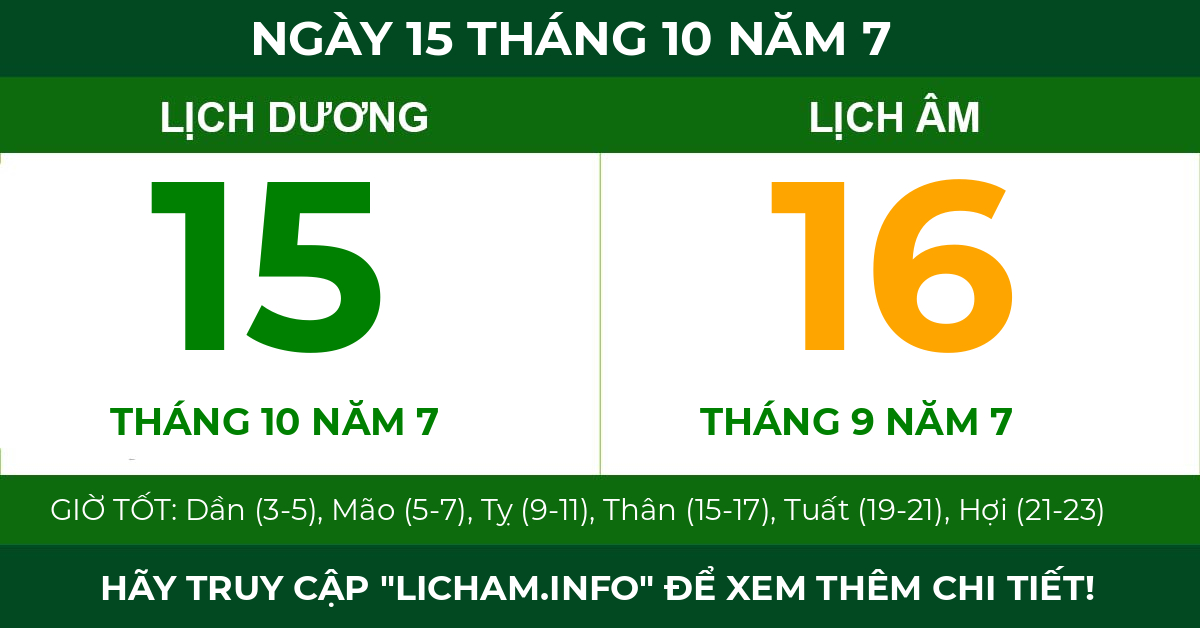 lịch âm ngày 15 tháng 10 năm 7