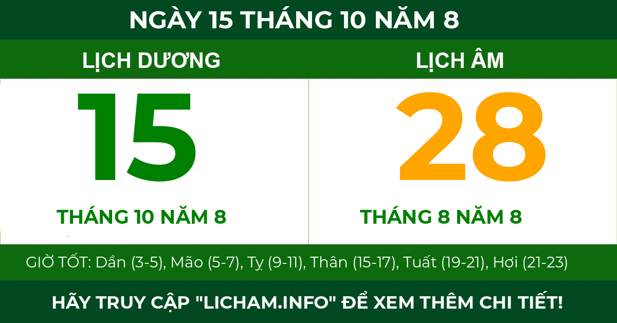 lịch âm ngày 15 tháng 10 năm 8