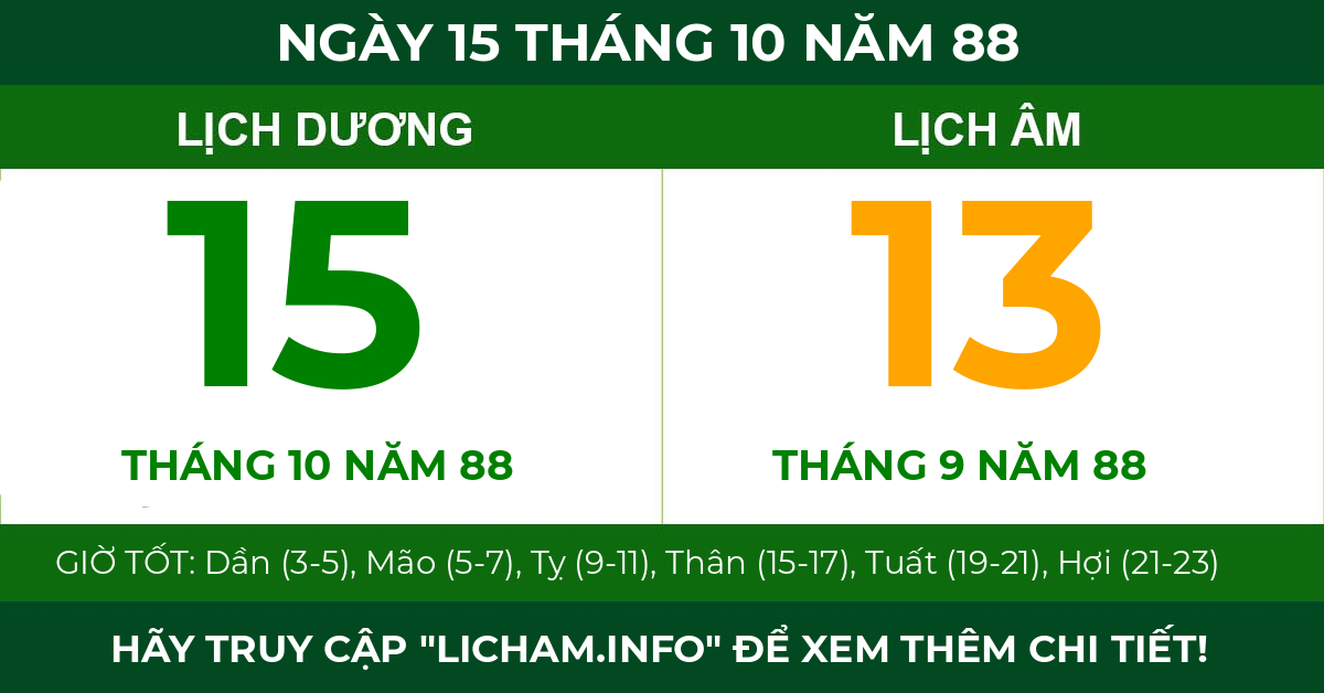 lịch âm ngày 15 tháng 10 năm 88