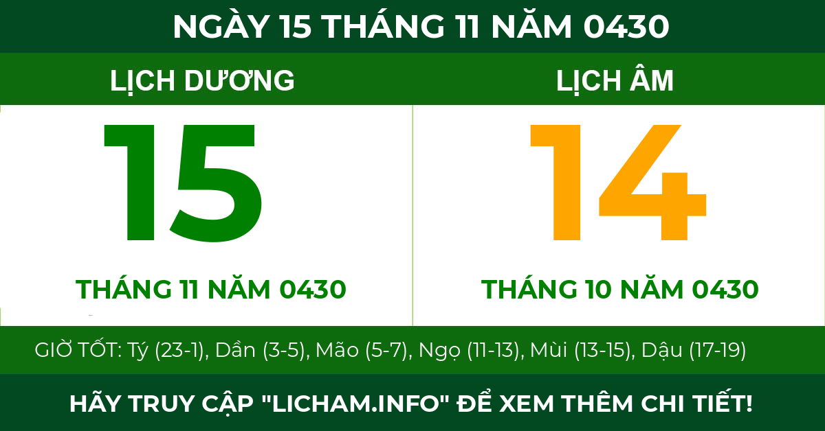 lịch âm ngày 15 tháng 11 năm 0430