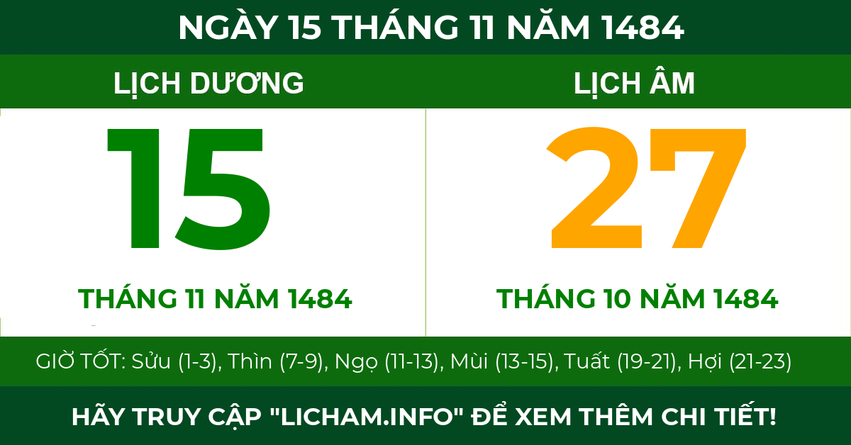 lịch âm ngày 15 tháng 11 năm 1484