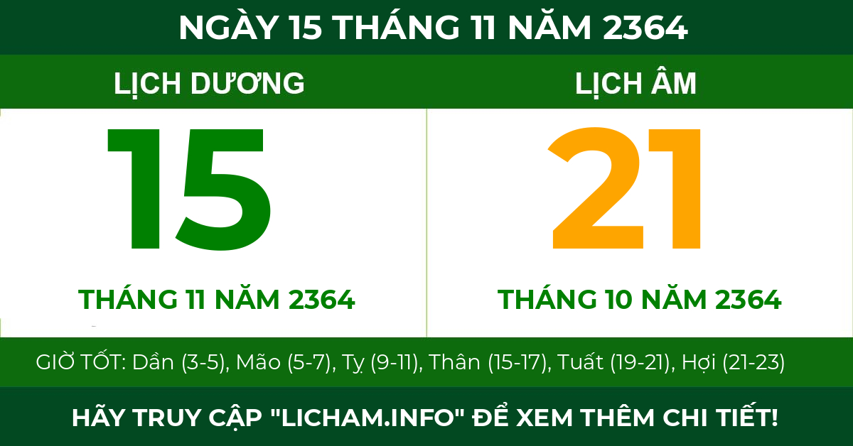 lịch âm ngày 15 tháng 11 năm 2364