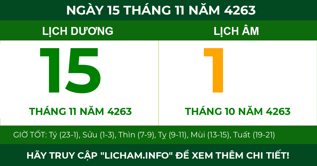 lịch âm ngày 15 tháng 11 năm 4263