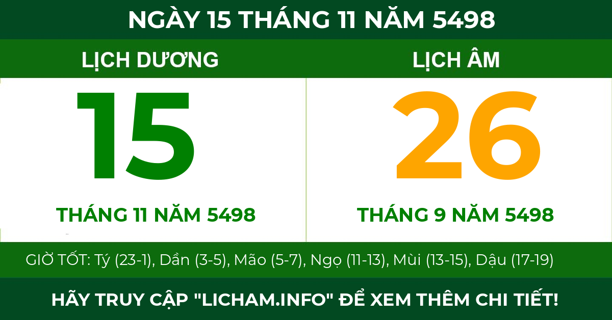 lịch âm ngày 15 tháng 11 năm 5498
