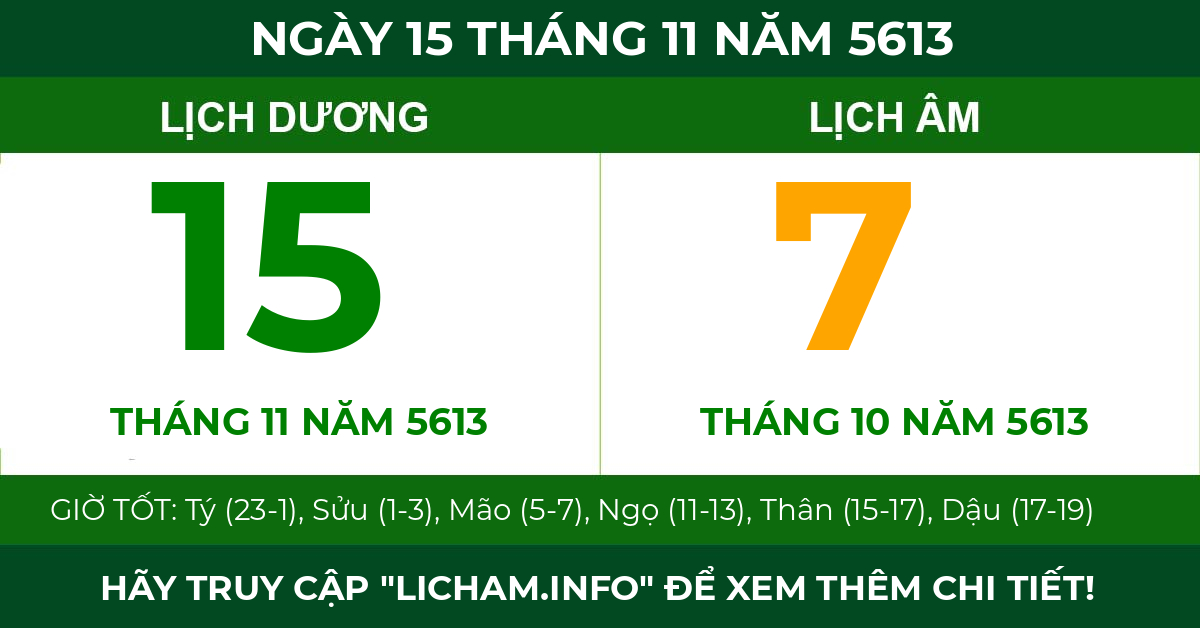 lịch âm ngày 15 tháng 11 năm 5613