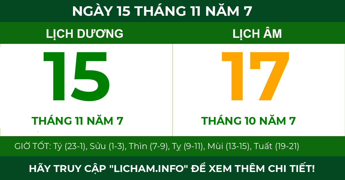 lịch âm ngày 15 tháng 11 năm 7