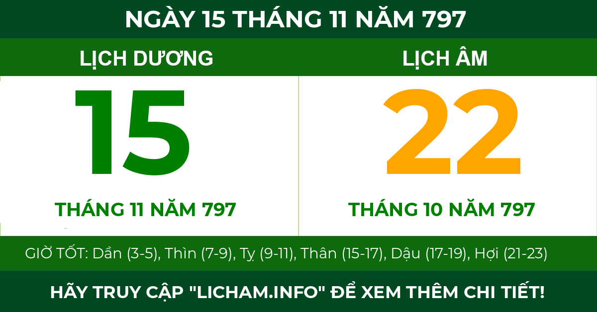lịch âm ngày 15 tháng 11 năm 797