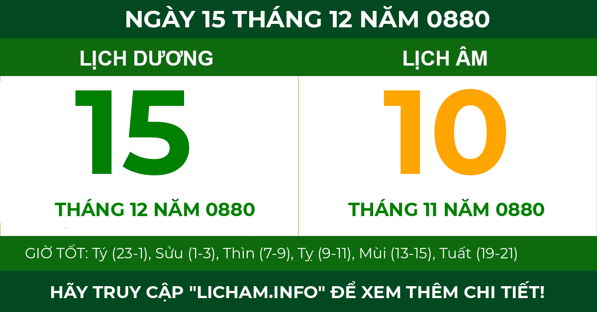 lịch âm ngày 15 tháng 12 năm 0880