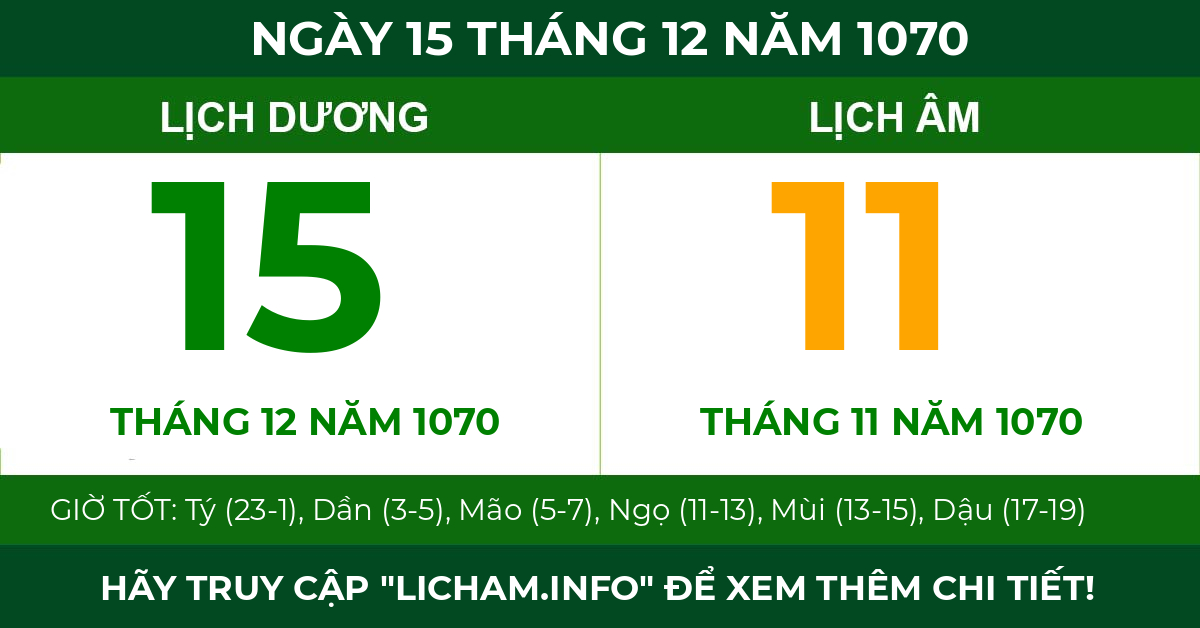 lịch âm ngày 15 tháng 12 năm 1070