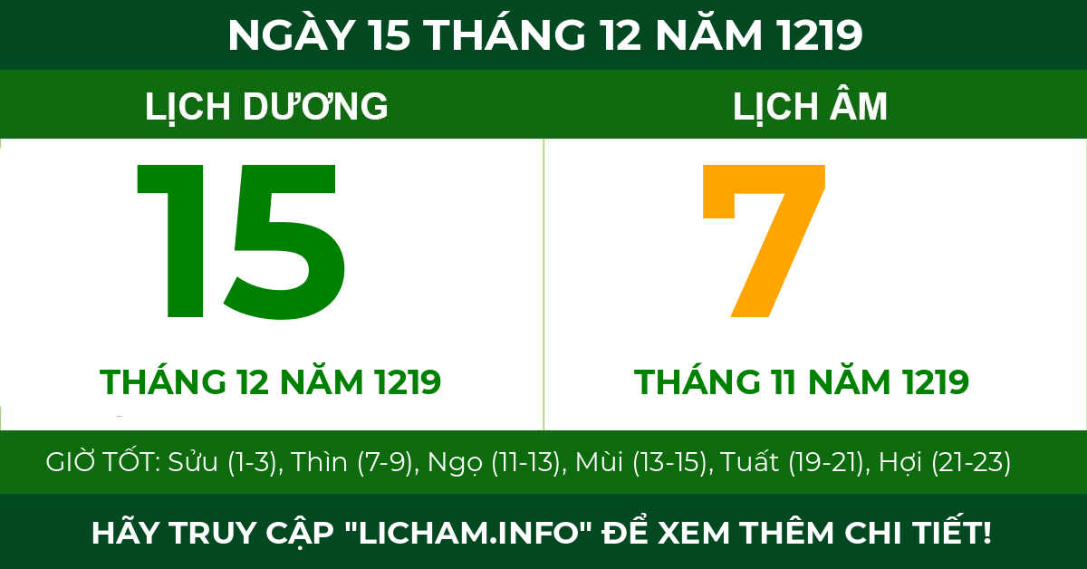 lịch âm ngày 15 tháng 12 năm 1219