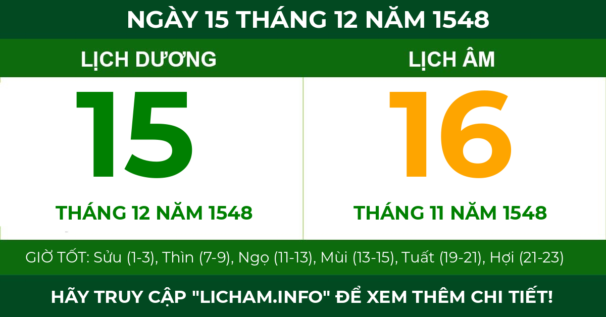 lịch âm ngày 15 tháng 12 năm 1548