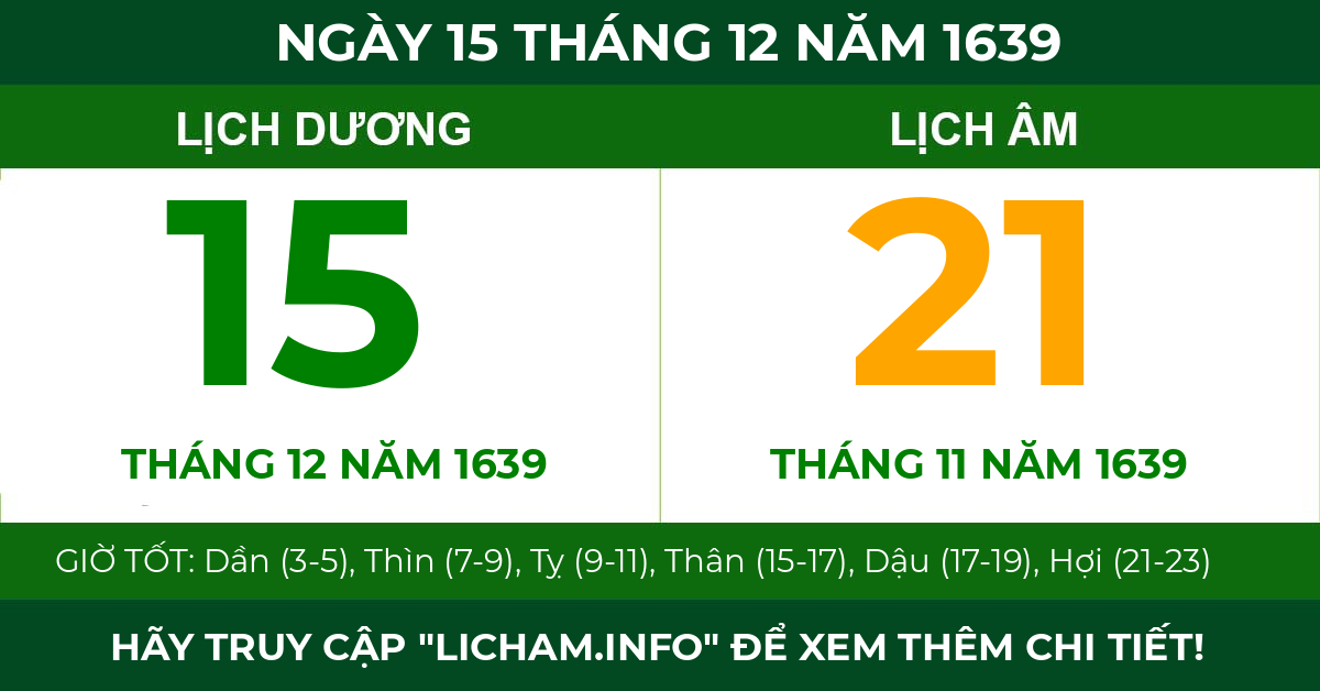 lịch âm ngày 15 tháng 12 năm 1639
